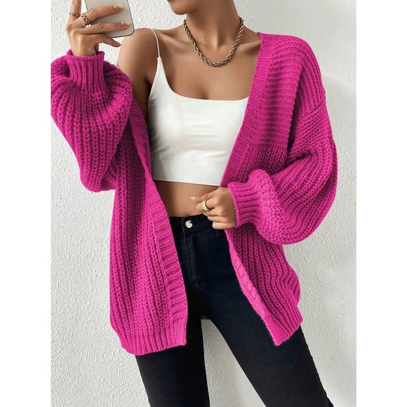 ribbed knit sweater Open Front oversized Cardigan - Picture 3 of 11